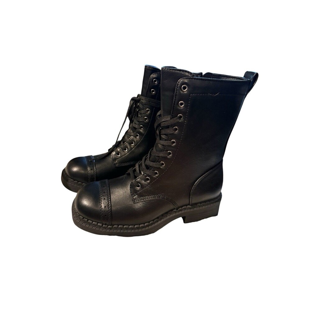 Wild Fable Black Lace Up Combat Boots Side Zip Brogue Cap Toe Womens 6 NEW - Picture 4 of 9